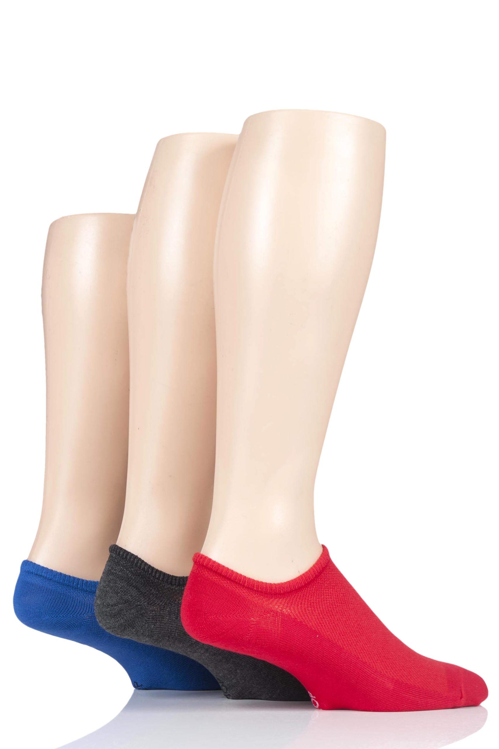 Sockshop Men's Cobalt / Red / Grey Melange Bamboo Mesh Loafer Liner Socks Pack Of 3 Cobalt/Red/Grey Melange 7-11