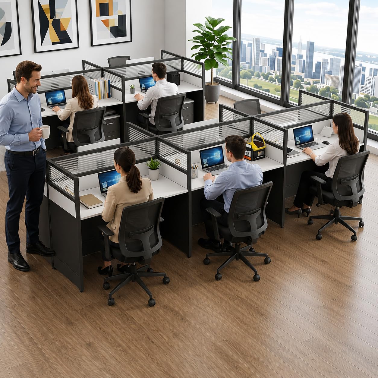 cendbirut Office Cubicle Desks, Computer Desk Workstation with Cable Management, Sturdy Double Computer Desk, Layouts for Multi Person, Home Office, Call Center, Startup