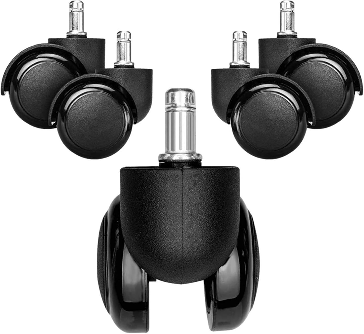 TEKEFT Office Chair Casters Floor Protecting Rubber (Set of 5) 50 MM Castor Wheels with Standard Stem Size 11 * 22 MM (Black)