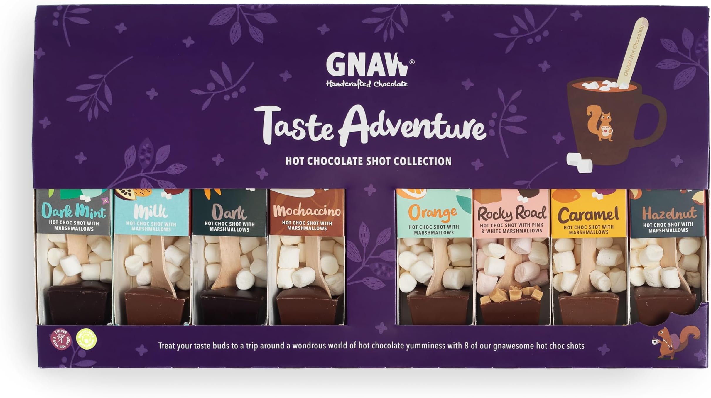 GnawTaste Adventure Hot Chocolate Gifts,Rich Hot Chocolate Gift Set, 8 Delicious Hot Chocolate Sets, Tasty Hot Chocolate Gift With A Range Of Hot Chocolate Stirrers, Hot Choc & Marshmallows Included