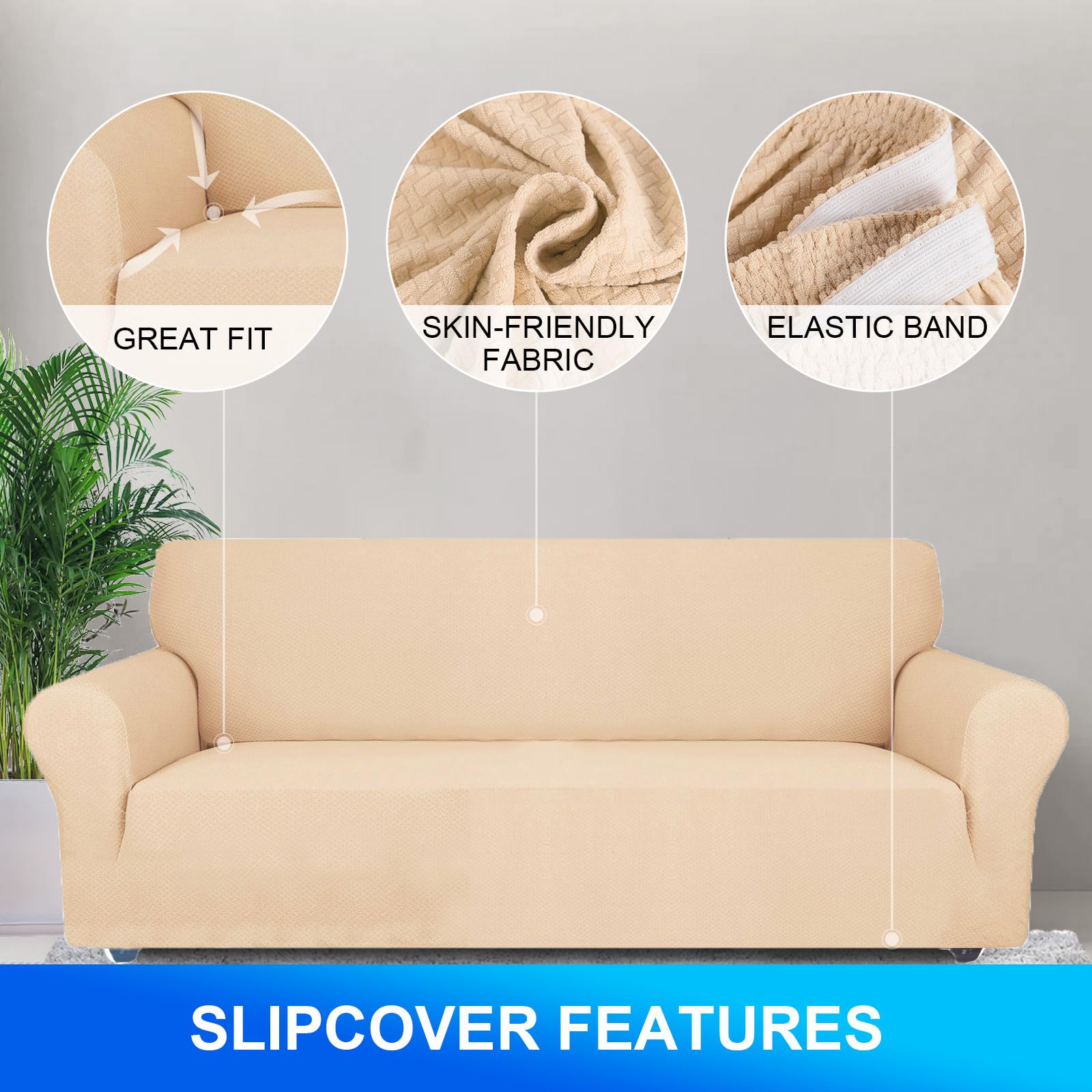 CYCMACO Copridivano 3 Posti Con Braccioli, Copridivani Elasticizzato Antiscivolo, Universale Moderno Copri Divano Antigraffio, Sofa Cover Antimacchia, Lavabile In Lavatrice, Beige Giallo