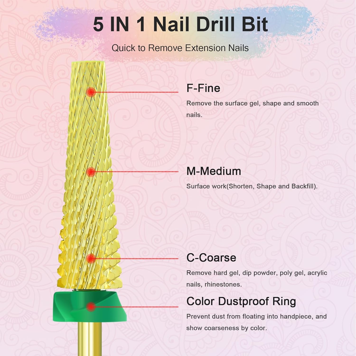 Super Long 1 Nail Drill Bits, 3/32'' Carbide Tungsten Bits, Two Way