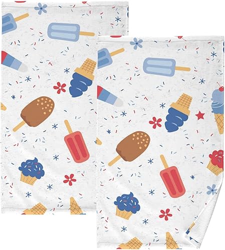 susiyo Paquete de 2 toallas de mano patrióticas de paletas de helado para baño, 16 x 28 pulgadas