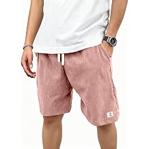 Mens Corduroy Shorts with Pockets,7 Inch Casual Elastic Waist Summer Beach Shorts with Drawstring