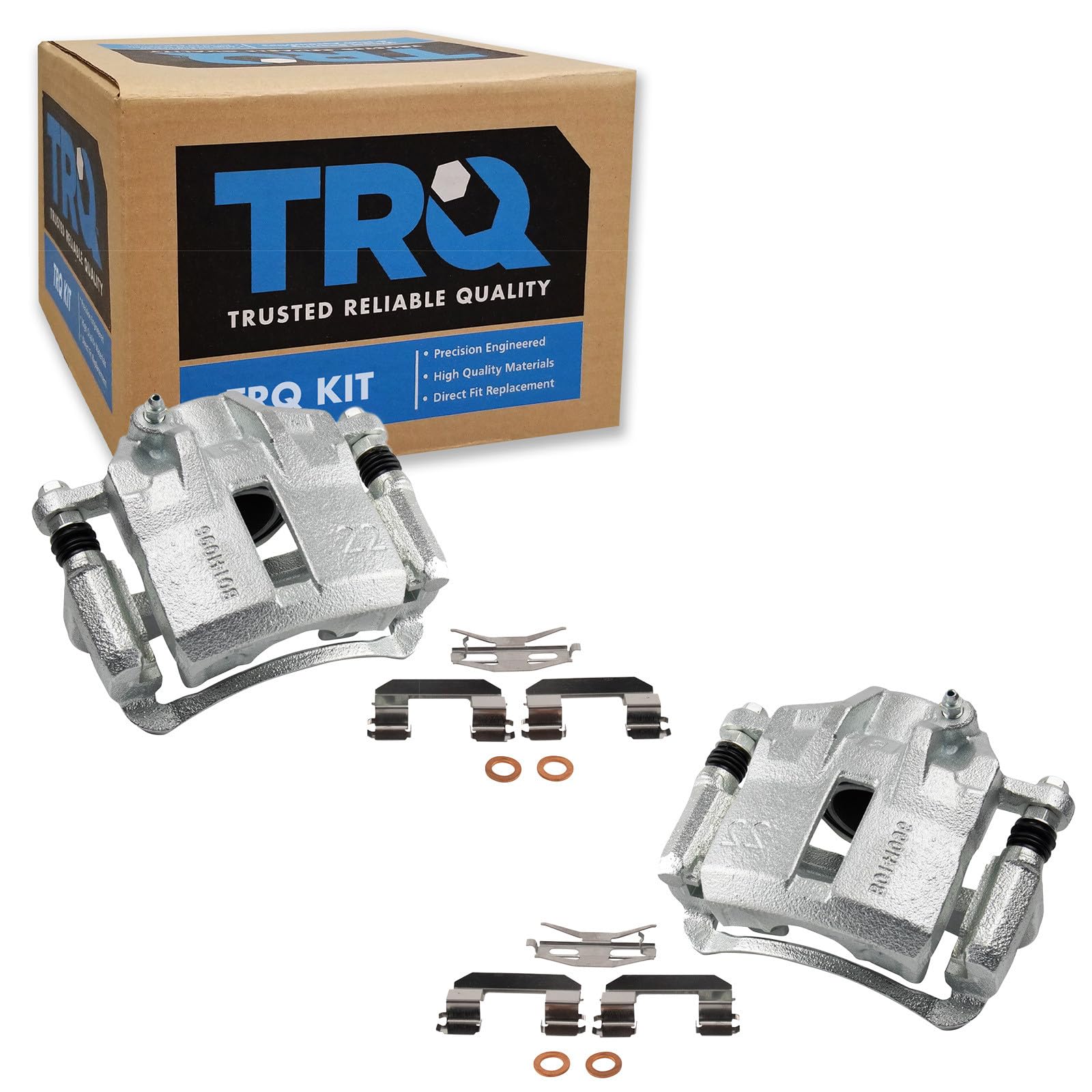 TRQ Front Brake Caliper Set Zinc Coated Brackets Hardware Compatible with 2002-2005 Hyundai Elantra