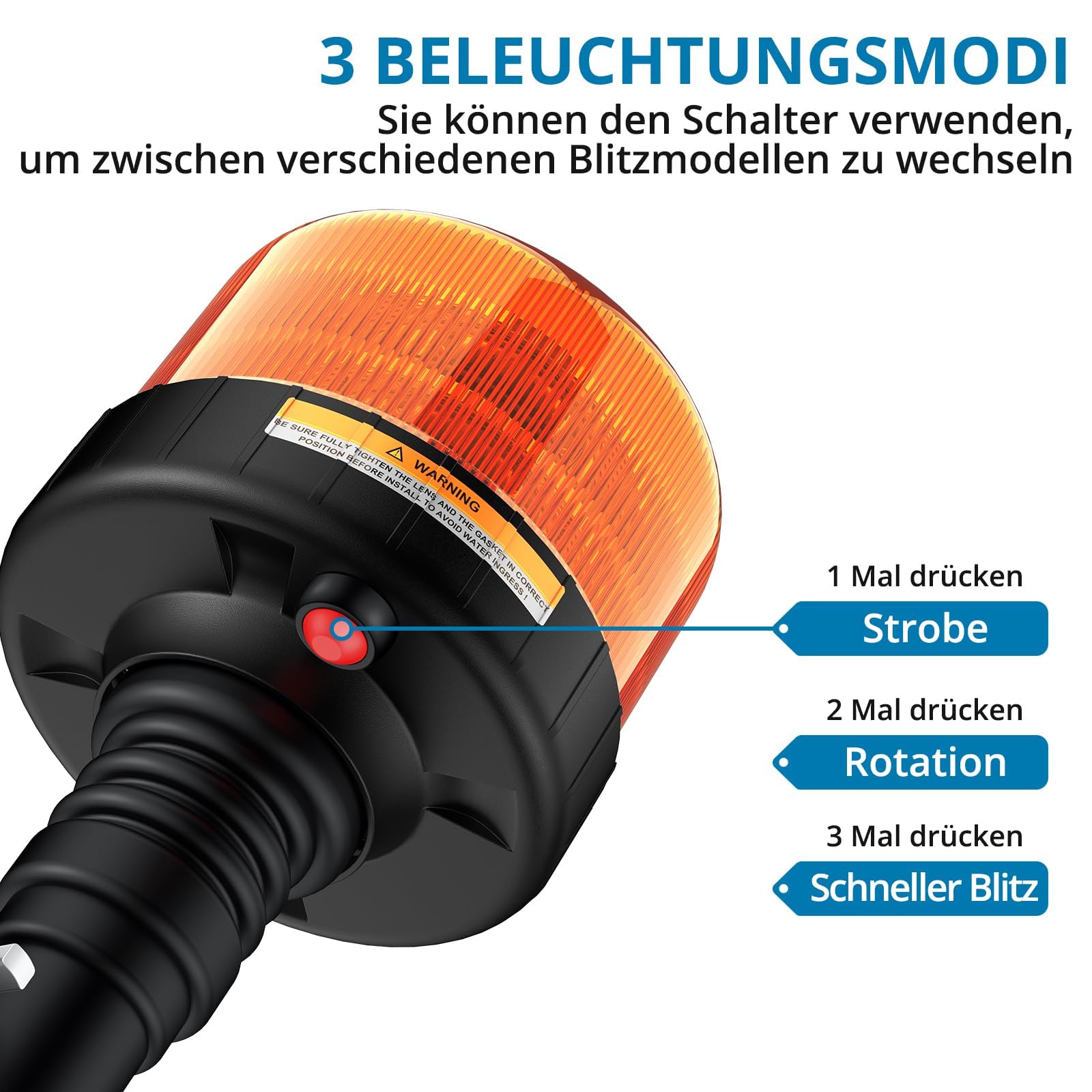 AUTOUTLET 2 szt. Pomarańczowy obrotowy reflektor LED Lampa ostrzegawcza Rampa Led 12V-24V 12 SMD LED 3 tryby oświetlenia wodoodporna pyłoszczelna do wozu strażackiego, karetki itp