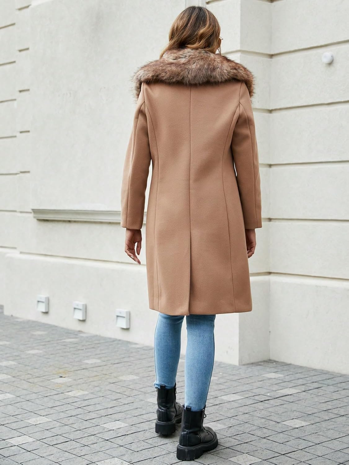 Womens Fur Trench Coat Elegant Jacket Warm Long Fall Winter Overcoat With Fur Collar & Belt - Image 4