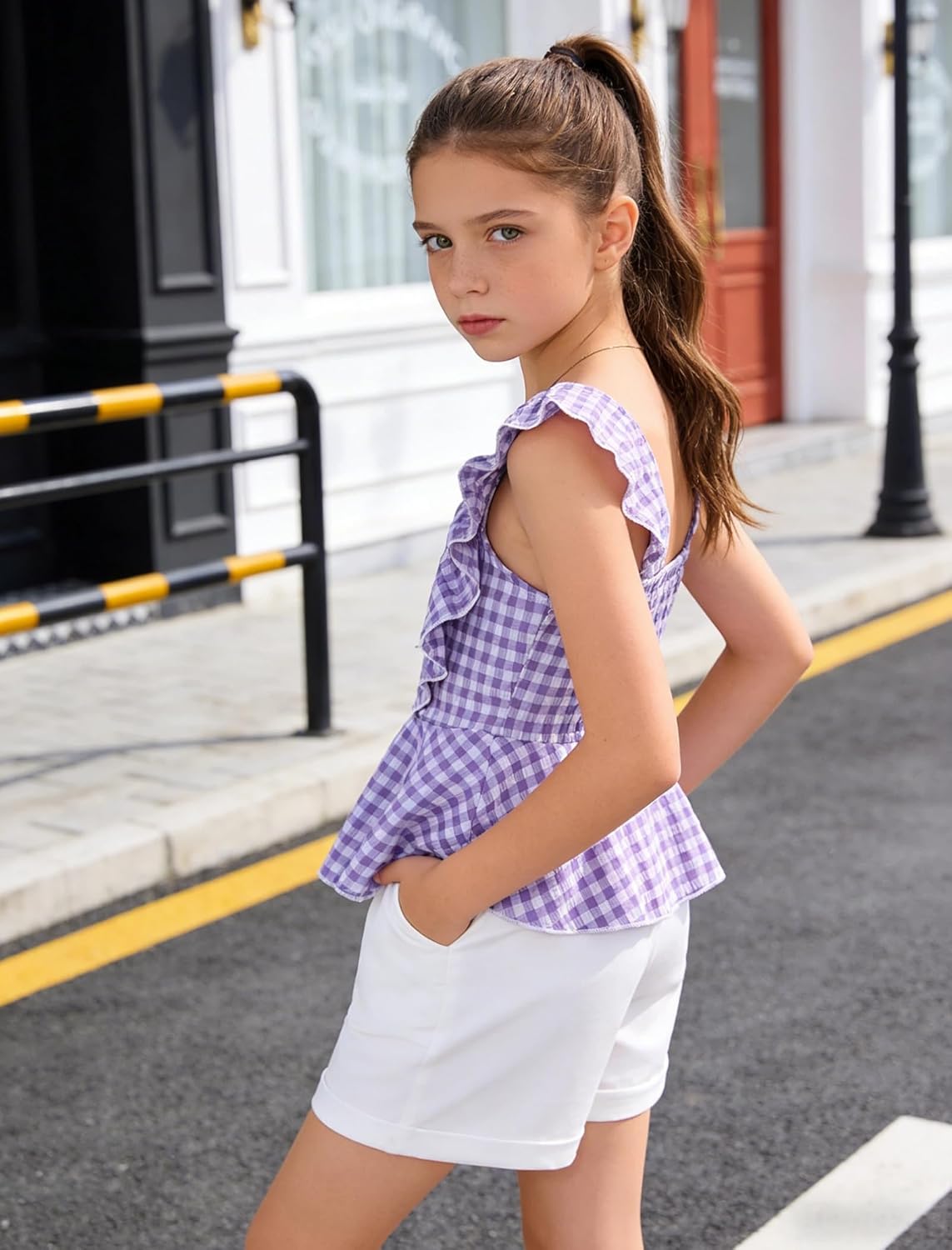 Girls Summer Outfits Set 2 Piece Sleeveless Ruffle Top and Shorts with Pockets Ages 6–12