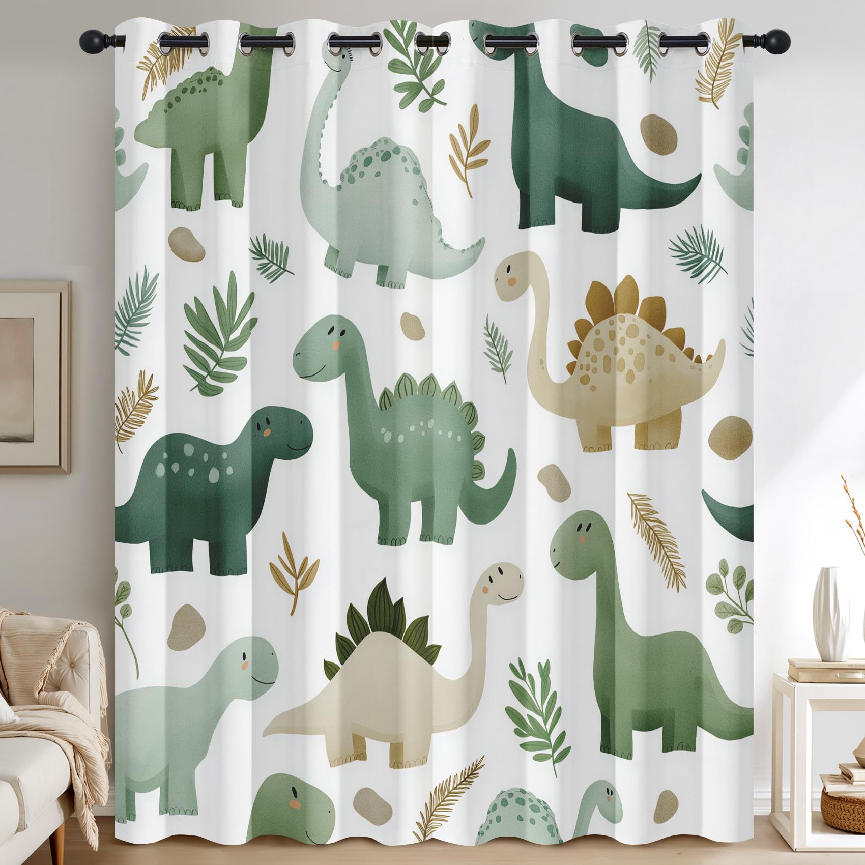 Cartoon Dinosaur Curtains 95% Blackout, Kids Boys Girls Dino Patterned Curtains for Living Room Bedroom, 84 Drop Eyelet Thermal Drapes Home Decor, 52x84 Inch 2 Panels X&-147