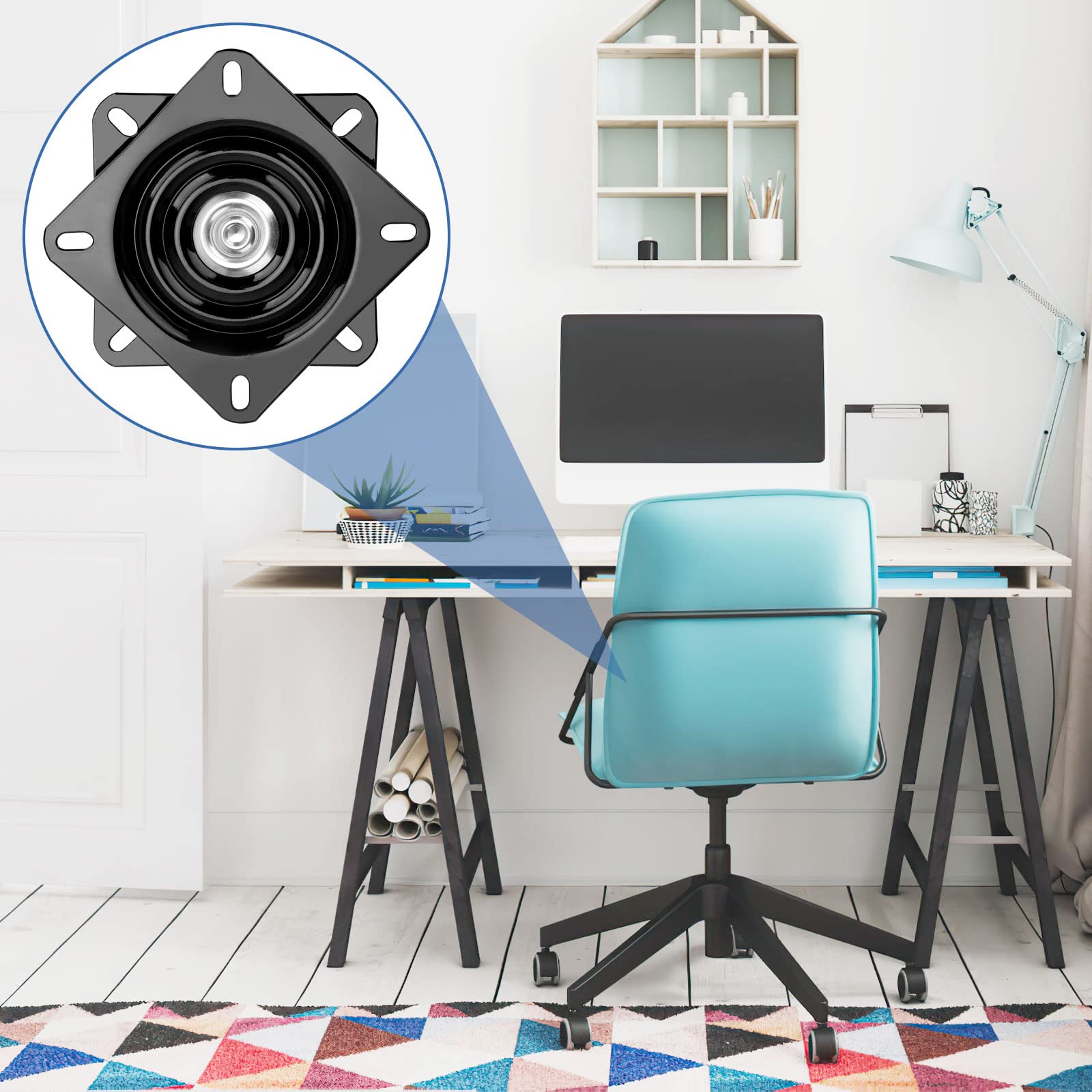 Cuscinetti Girevoli Quadrati con Vite, Piastra Girevole Portante 150Kg, Piatto Girevole a 360°con Cuscinetti a Sfera in Acciaio per Giradischi Monitor TV Computer Sgabelli Tavoli Librerie (Nero)