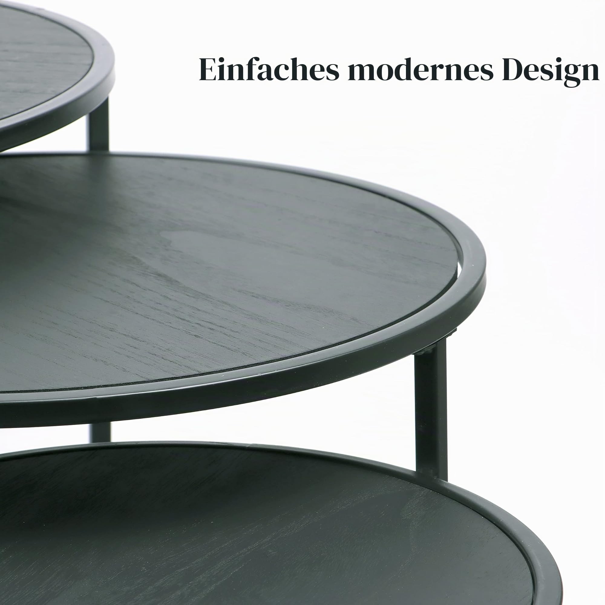 DIVCHI Runde Nesting 3er Set, Moderne Holzoptik mit Metall Schwarz Sockel, Couchtisch Beistelltische für kleine Räume, Nachttisch Nachttisch für Wohnzimmer, Schlafzimmer, Balkon