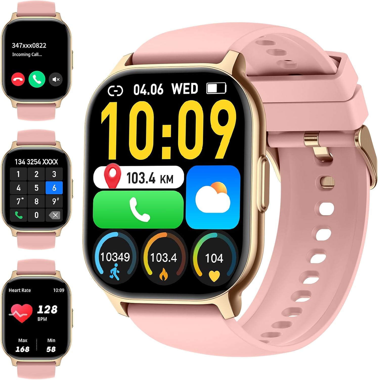 Smart Watch for Men Women, SmartWatches 2.1″ HD Touchscreen for Make/Answer Call, Fitness Tracker Watch with Pedometer, Heart Rate/Sleep Monitor, Blood Oxygen, IP68 Waterproof (Pink)
