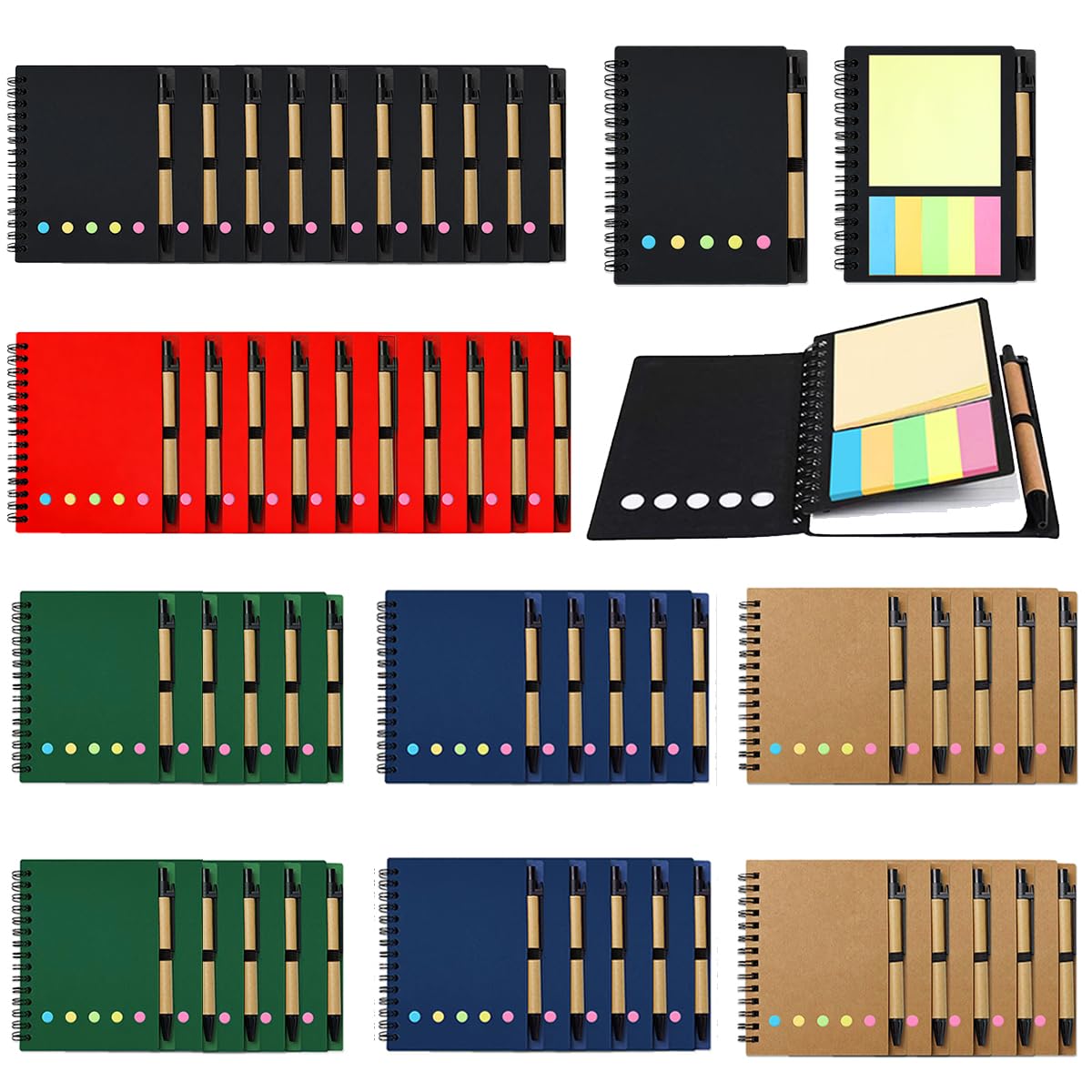 Paquete de 50 cuadernos de bolsillo y bolígrafos a granel, cuadernos pequeños rayados de 4.25 x 5.25 pulgadas con juego de bolígrafos, notas adhesivas para negocios, oficina, escuela, 5