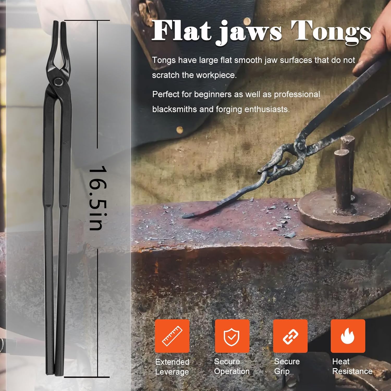 Beginner blacksmith tongs Blacksmith Forge Tong Tools Set Includes 1/4 Flat Jaw, Pick Up, Scroll, 3/8 1/2 5/8 V-Bit Tongs (6 Piece)