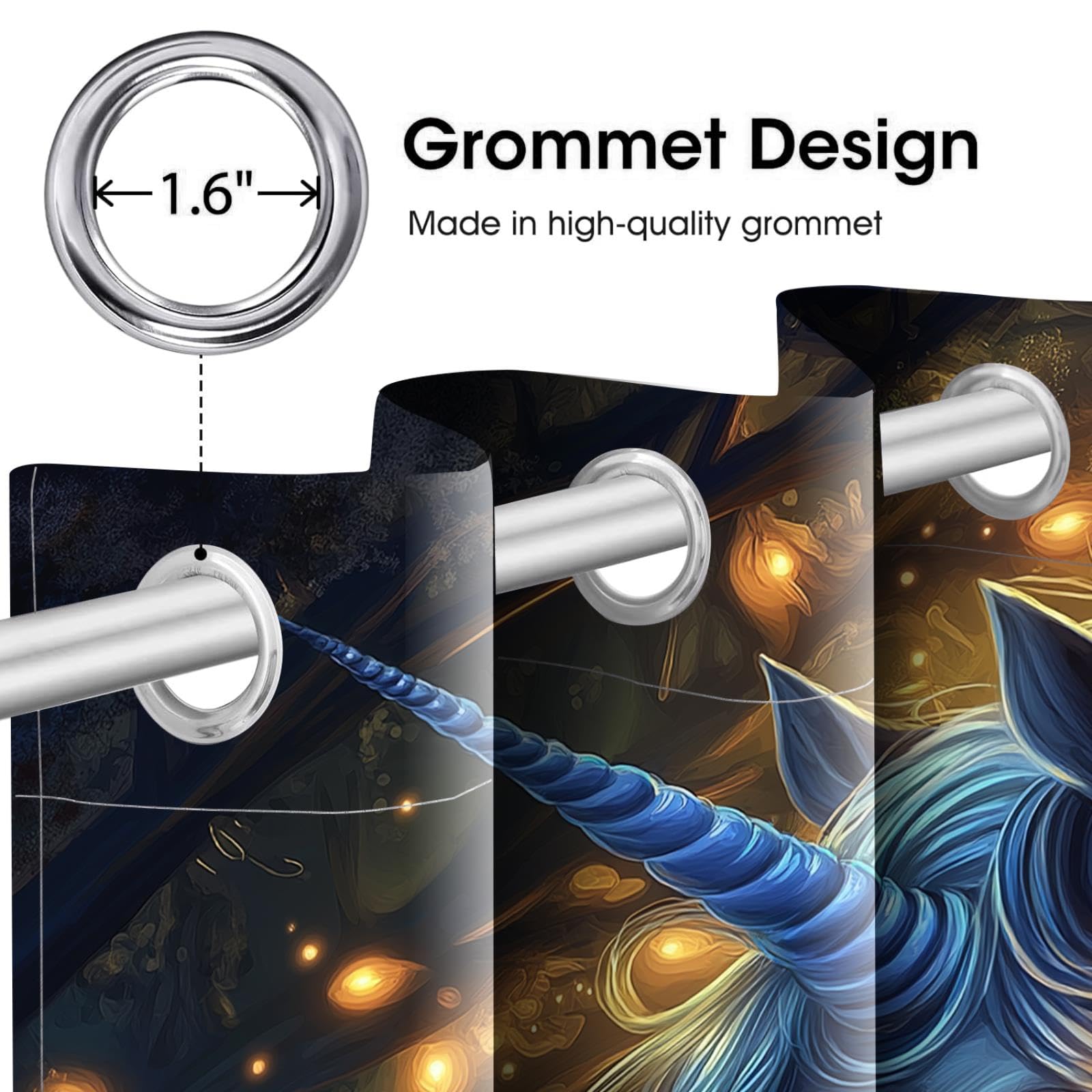 Rideaux Opaque Fleurs Licorne Imprimé, Rideau Occultant Intérieurs pour Chambre Salon, Rideaux à Oeillets Thermiques Anti Froid pour Fenêtre, 300x270cm (LXH) Lot De 2, Design Moderne