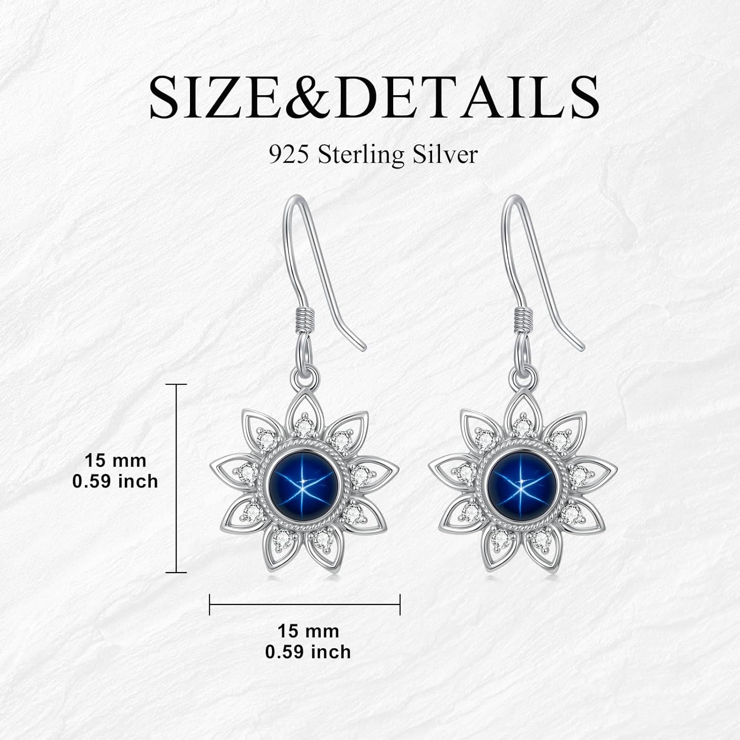 Linde Star Earrings for Women Blue Star Sapphire Dangle Drops Earrings for Women Linde Star Sapphire Dangle Earrings 925 Sterling Silver Dangle Earrings for Her Women