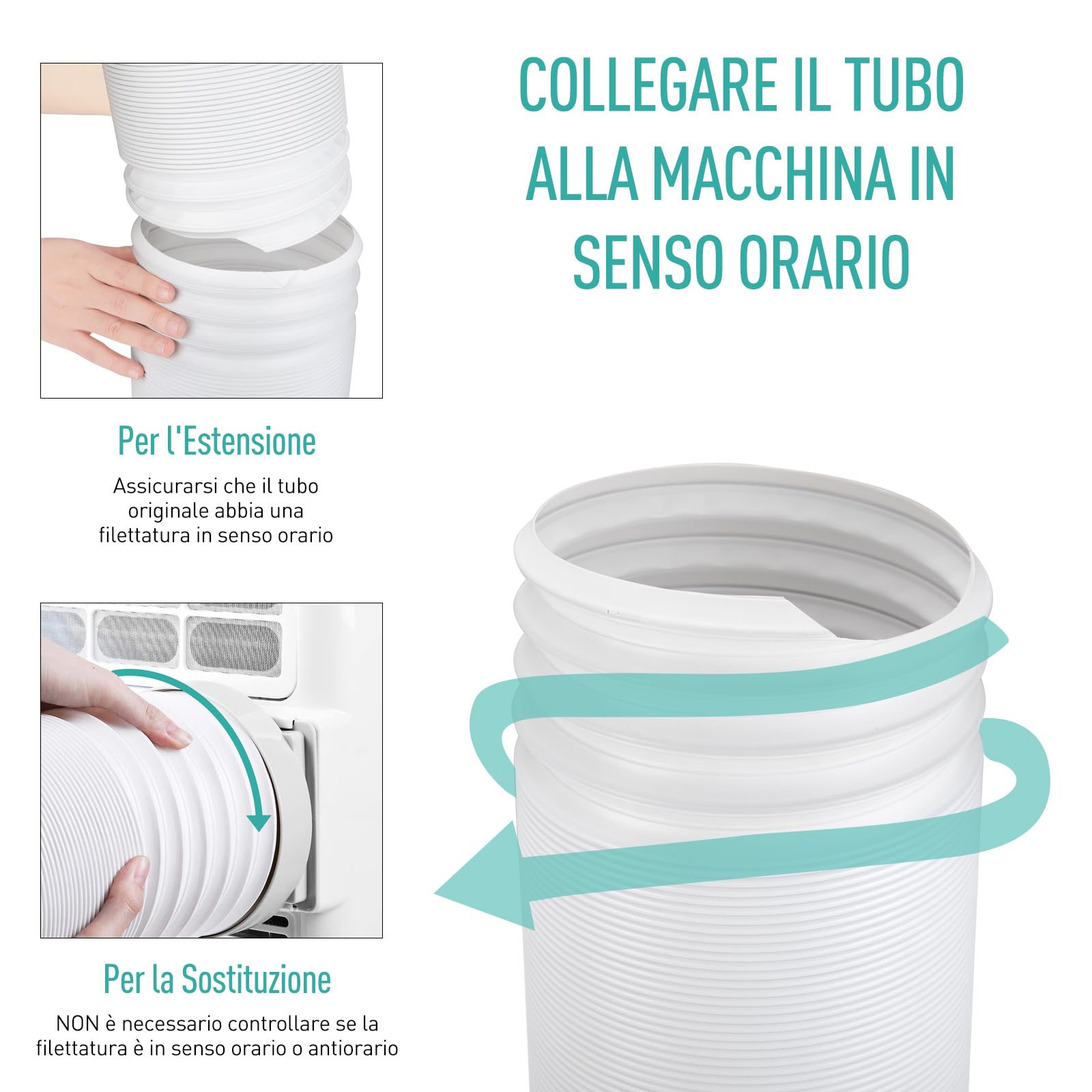 AGPTEK 13CM Tubo di Scarico del Condizionatore d'Aria Portatile, in PVC, Diametro 13 CM, Filettatura Oraria, Tubo di Ricambio Universale, Estensibile 150CM di Lunghezzaza