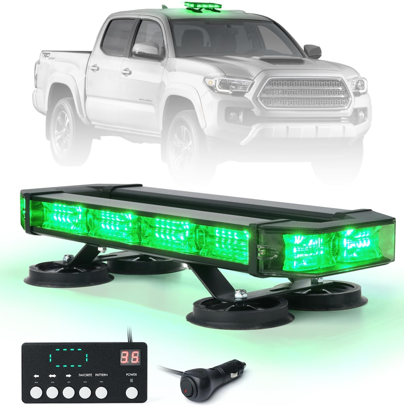 LUMENIX 72 LED Rooftop Emergency Strobe Light Bar w/Control Panel Magnetic Base Warning Flashing Beacon Caution Traffic Lightbar for Law Enforcement Vehicles Towing Trucks Pickup Snowplow - Green