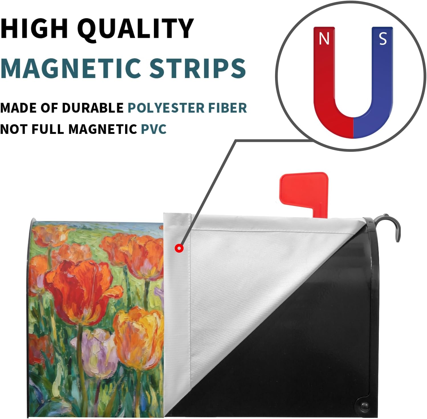 Tulip Floral Large Mailbox Covers Magnetic Oversized Green Orange Red Yellow Purple Flower Spring Summer Theme Seasonal Outdoor Decorative Letter Box Cases for Home Garden Outside Decor, 25.5x21 Inch image 4
