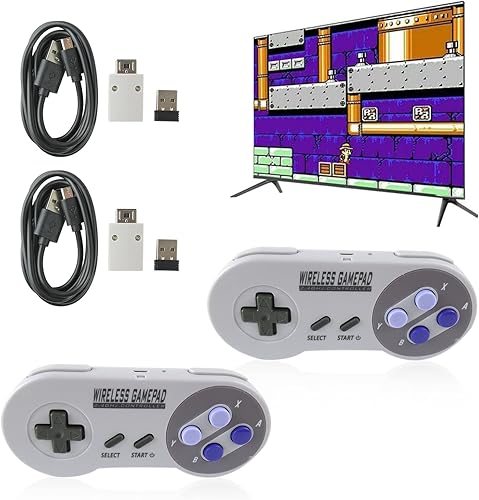Miniatura 2 de Paquete de 2 controladores inalámbricos para SNES Classic Edition (Mini)para NES Classic Edition, Gamepad con receptor inalámbrico USB compatible