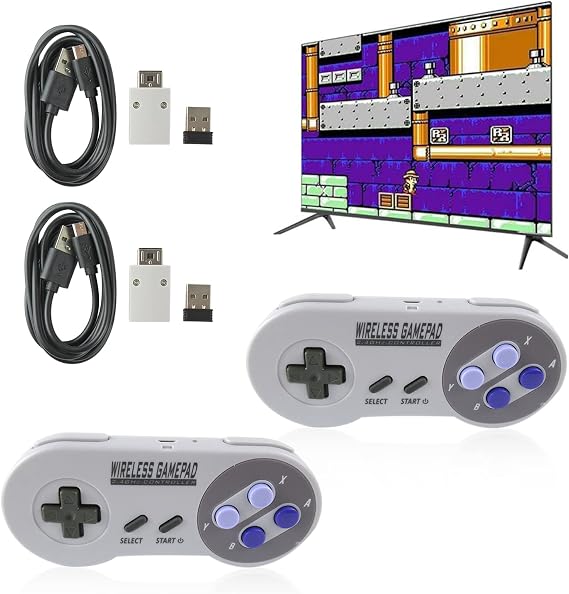 2 Pack 2.4GHz Wireless Controller for Mini SNES and Mini NES Gamepad Controller with USB Adapter for Switch PC Window Game Game Android Devices with Game Emulator
