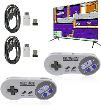 2 Pack 2.4GHz Wireless Controller for Mini SNES and Mini NES Gamepad Controller with USB Adapter for Switch PC Window Game Game Android Devices with Game Emulator