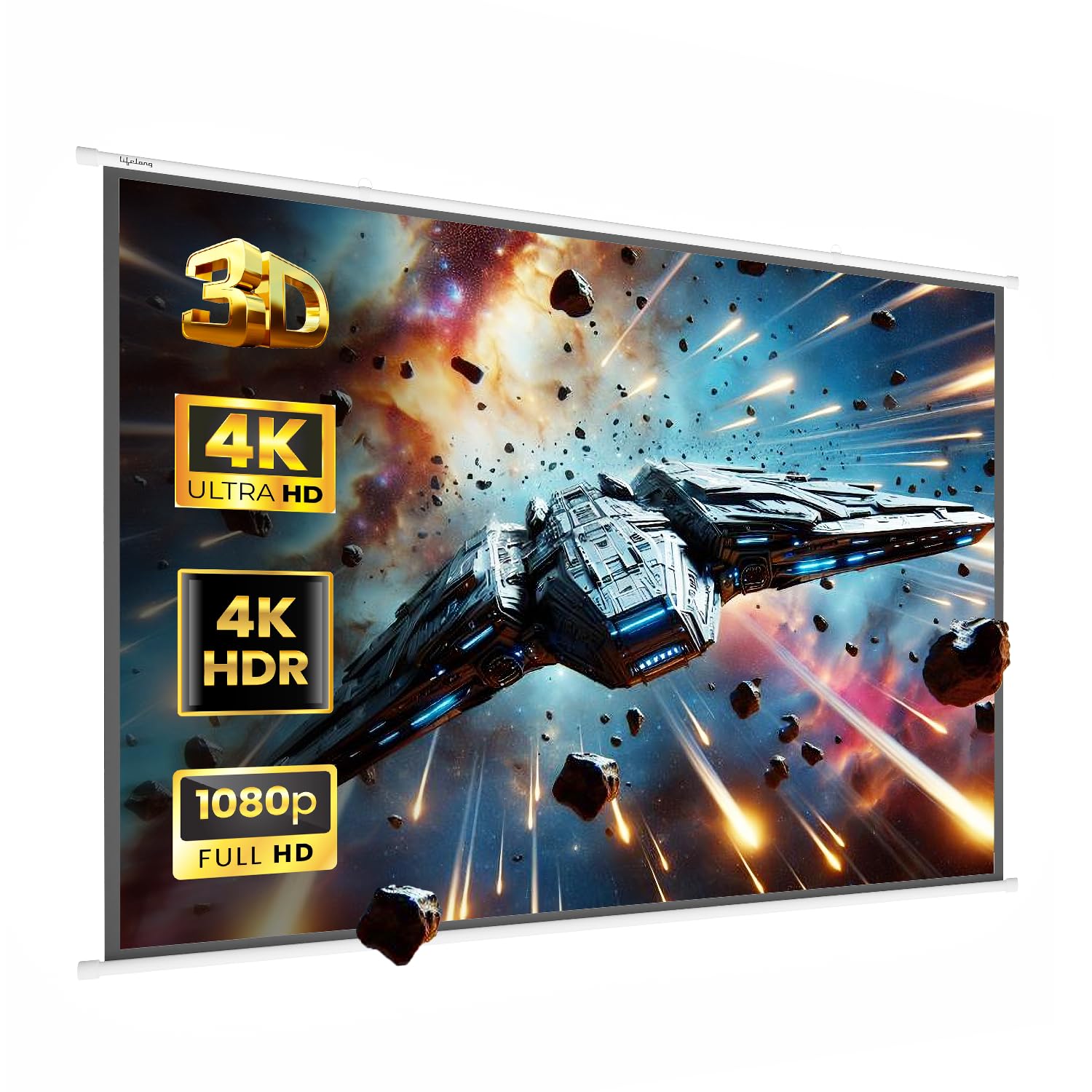 Lifelong CineMagic 100 Inch Projector Screen | Supports 4K Ultra HD & 3D Compatible | White Matte Fabric | Manual Map Type | for Home Theatre Cinema, Classroom & Office | 80 x 60 in, 4:3 Aspect Ratio