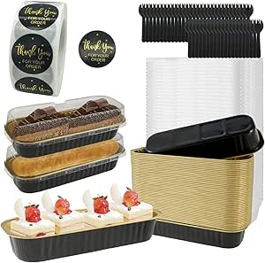 50Pcs Aluminum Foil Baking Cups 6.8oz Loaf Pans With Lids And Spoons