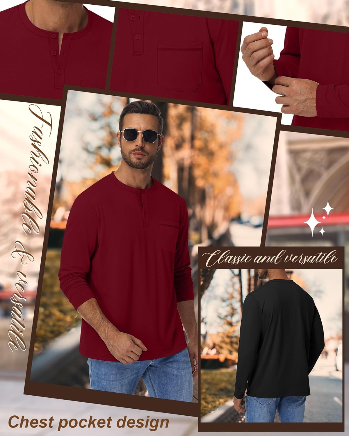 Riyiper 3 Pack Men's Big and Tall Henley T-Shirts Cotton Long Sleeve Pocket Tee Shirts Loose Casual 3-Button Basic Tops L-5XL - Image 4