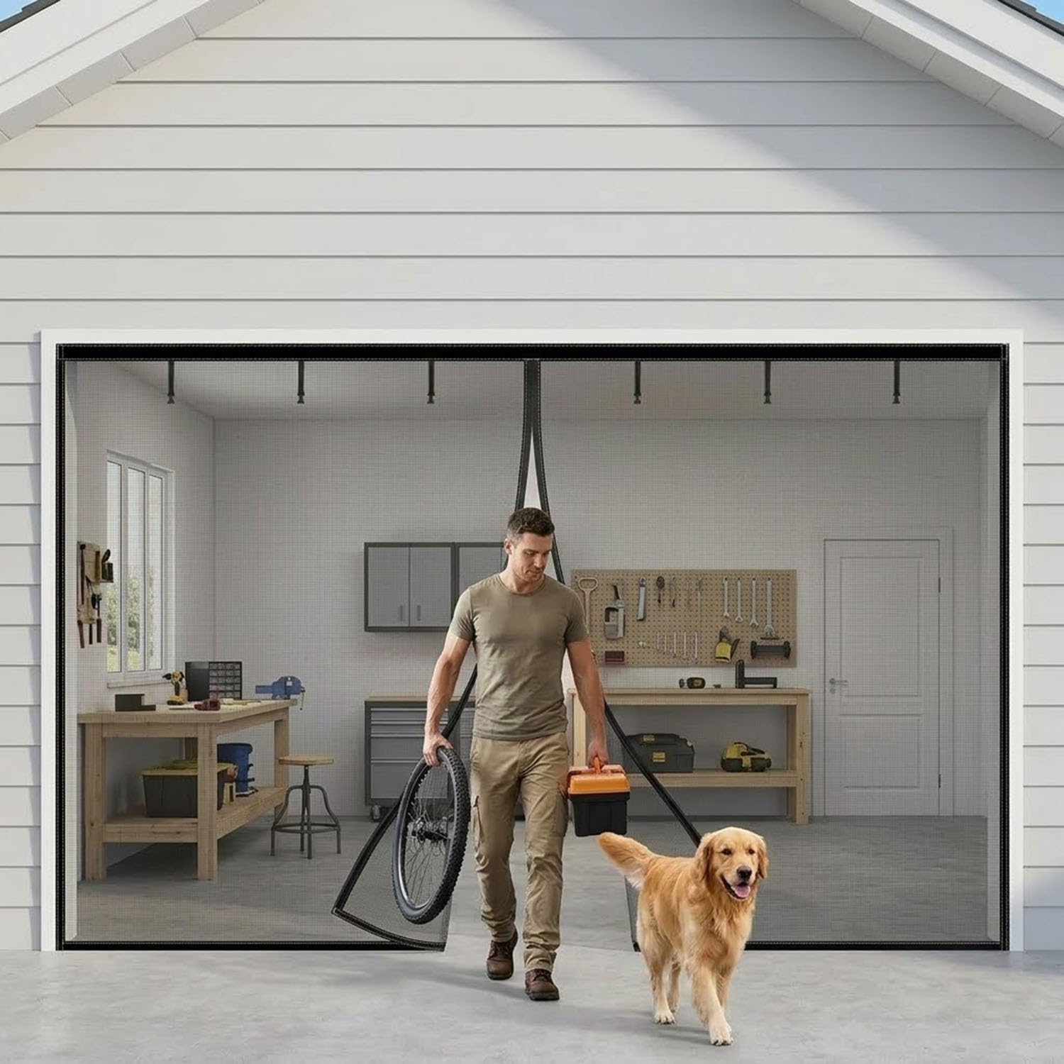 Moustiquaire de garage magnétique pour bloquer les insectes et aérer l'atelier