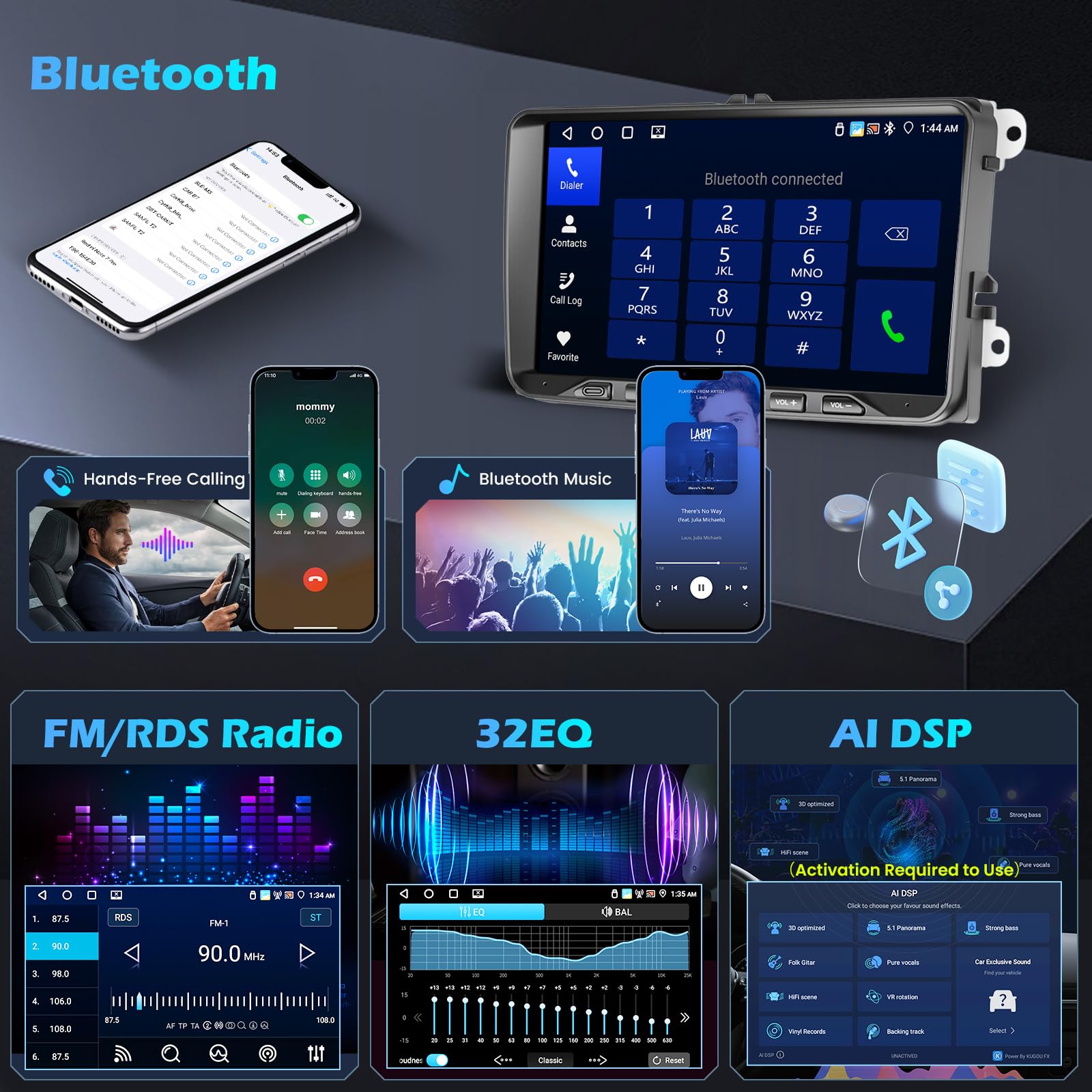 Hikity 4G+64G Android 15 Radio Coche VW Golf 9" Wireless CarPlay BT