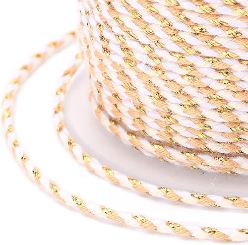 Miniatura 2 de Pandahall - Cordón de macramé de 21.8 yardas con alambre dorado, de algodón de 4 capas hecho a mano, trenzado y teñido para ganchillo, bohemio,