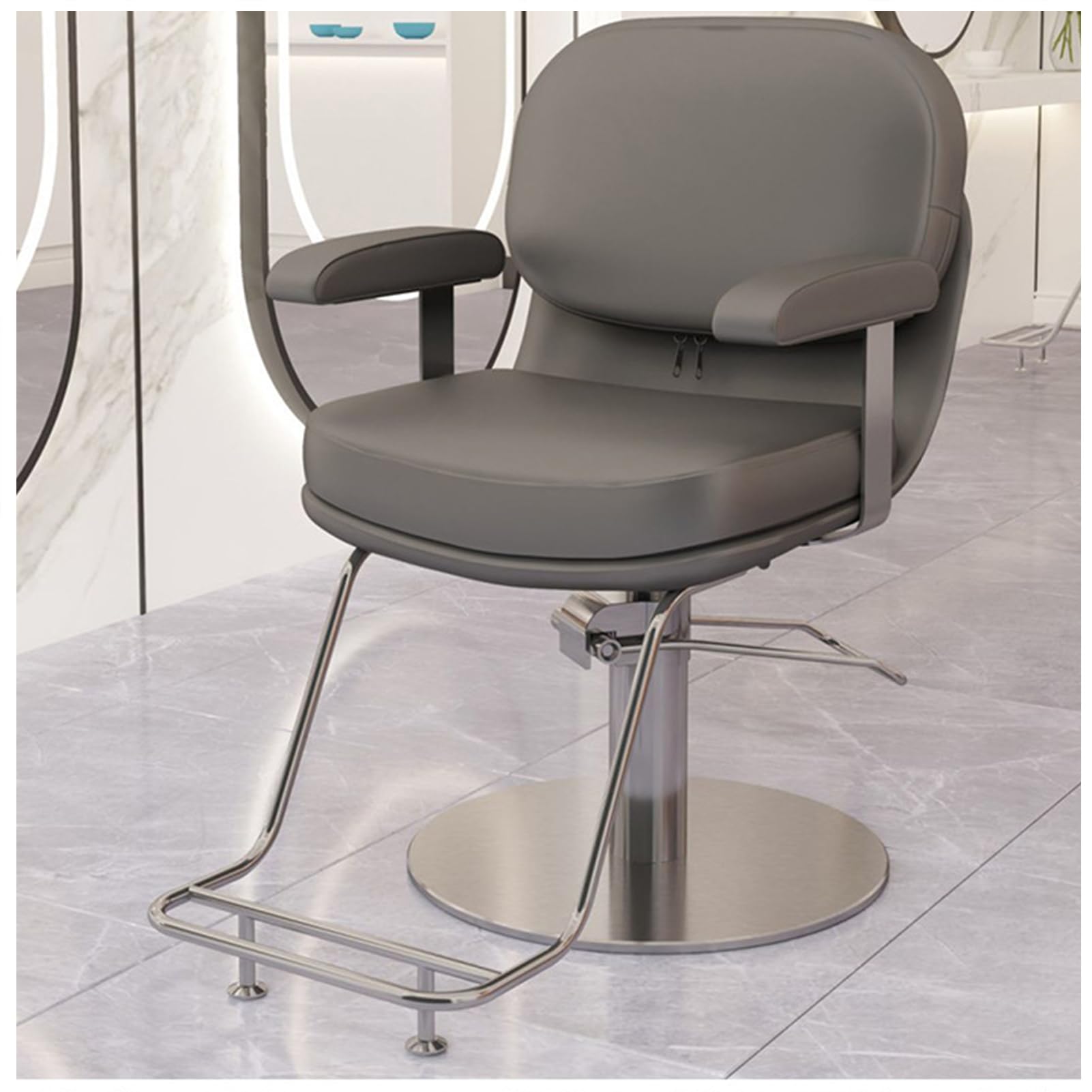 Salon-Friseurstuhl,Höhenverstellbarer Hydraulischer Salonstuhl Mit Kopfstütze Und Fußstütze,360° Drehbarer Friseurstuhl,Drehbarer Rasier-Styling-Stuhl,Grau,A