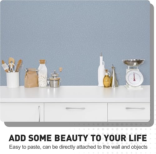 Miniatura 6 de Papel tapiz azul texturizado autoadhesivo mate para despegar y pegar, papel de contacto extraíble, vinilo para cocina, muebles de gabinete, papel de