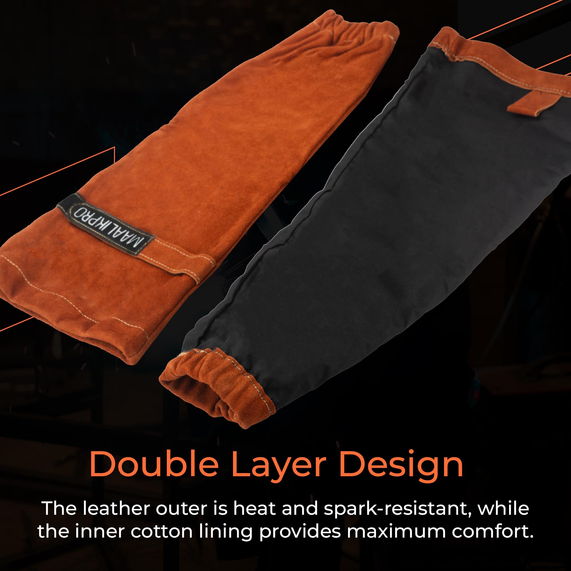 Mangas de trabajo de soldadura de cuero, resistentes al calor y al fuego, para hombres y mujeres, ideales para soldadura y trabajo industrial