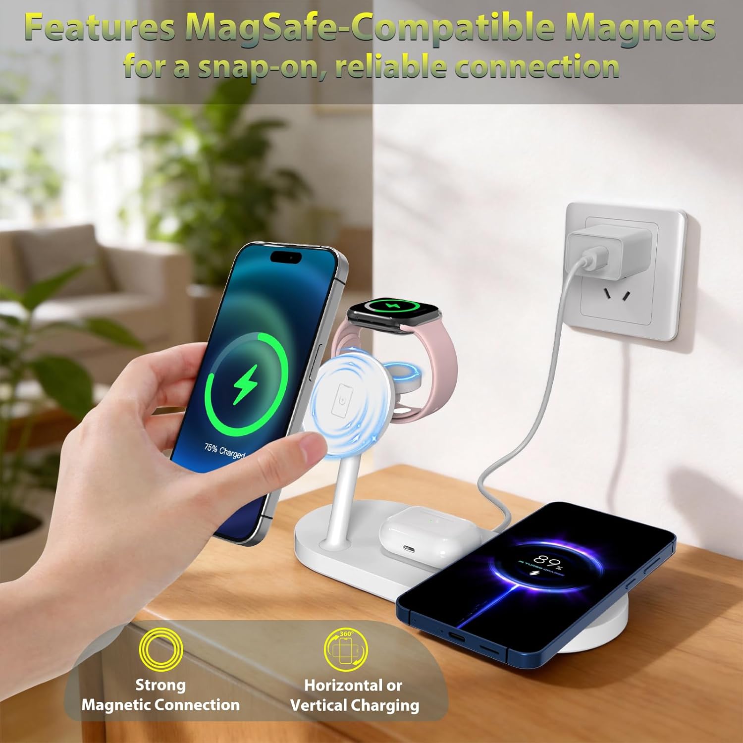 Dual Phone Wireless Charger, 30W Magnetic 4 in 1 Charging Station for Apple Devices, Charging Stand for iPhone 17/16/15/14/13/12 Series, Support for Apple Watch11/10 for AirPods4