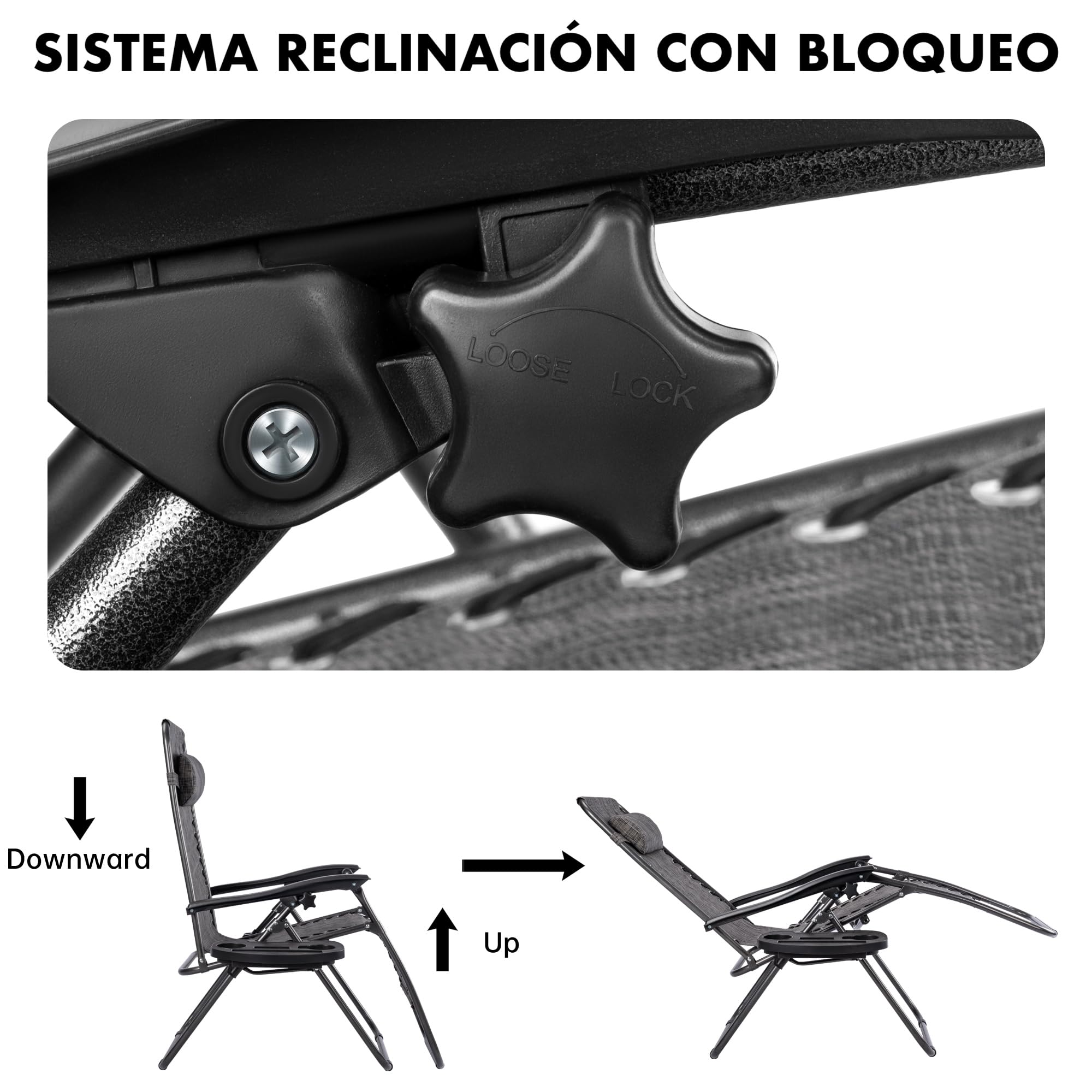 T-LoVendo Pack 2 Tumbonas o Sillas de Exterior Plegables para jardín, Playa, Piscina, terraza. Gravedad Zero 2 Unidades (Gris) — view 9