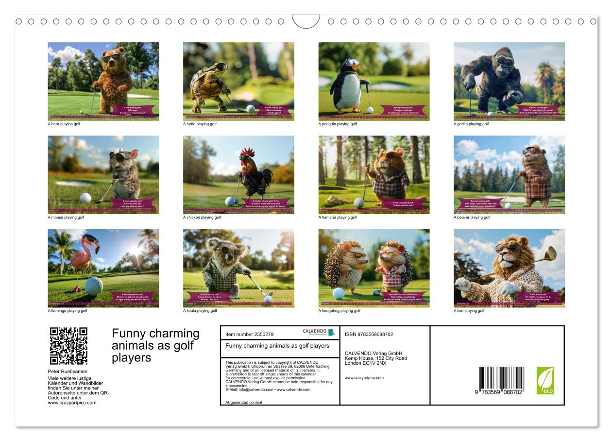 Funny charming animals as golf players (Wall Calendar 2027 DIN A3 landscape), CALVENDO 12 Month Wall Calendar: Enjoy funny animals in golfer's poses