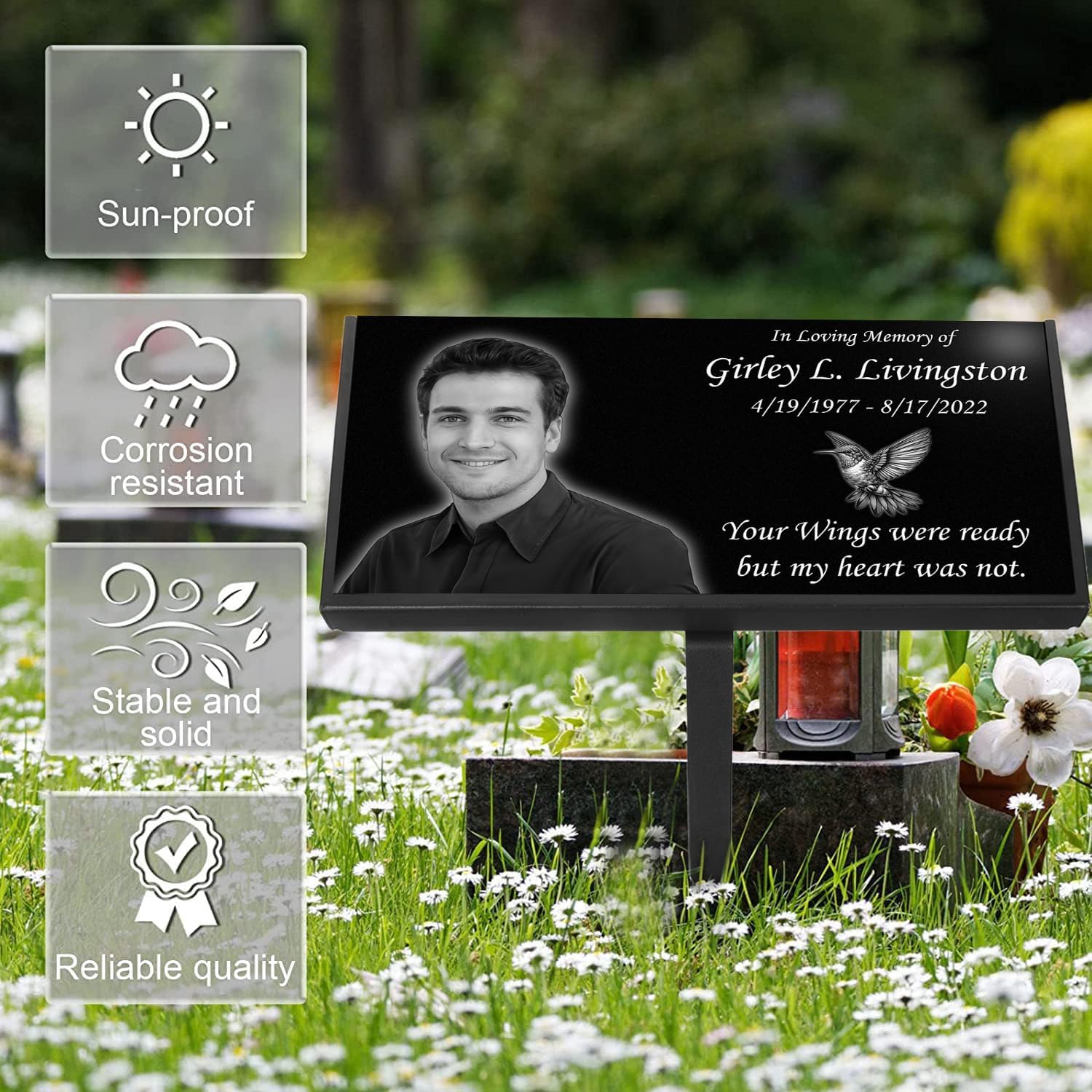 JTHMFDC Tombstones for Graves with Photo Name,Headstones for Graves, Grave Markers,Granite Headstones, Memorial Plaques for Outdoor, Grave Markers