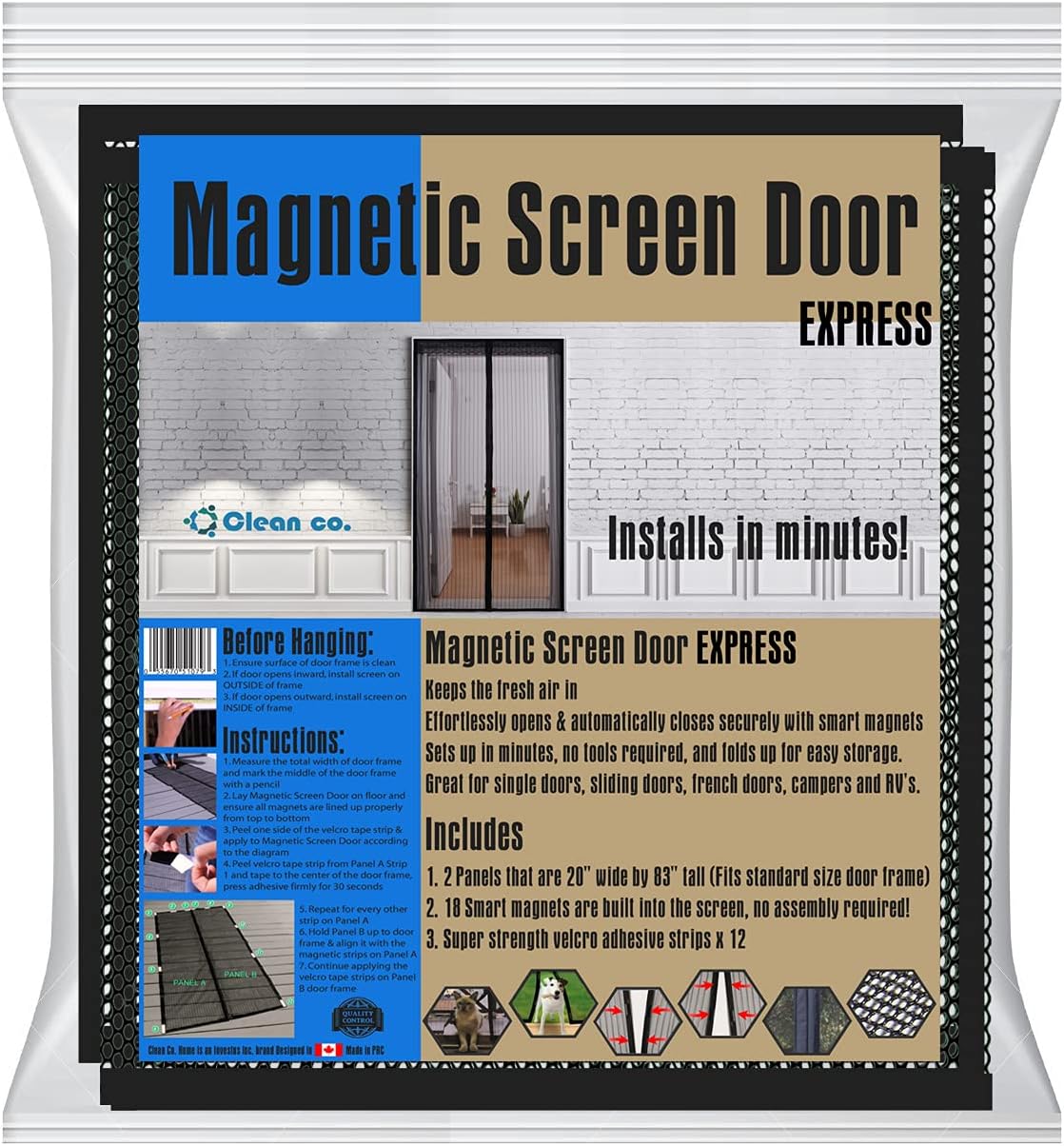 Magnetic Screen Door Retractable Mesh for Standard American 80" x 36" to 82" x 38" Size Doors Pet Net Patio Hands Free Magic Automatic Self Sealing Closing Closure - - 