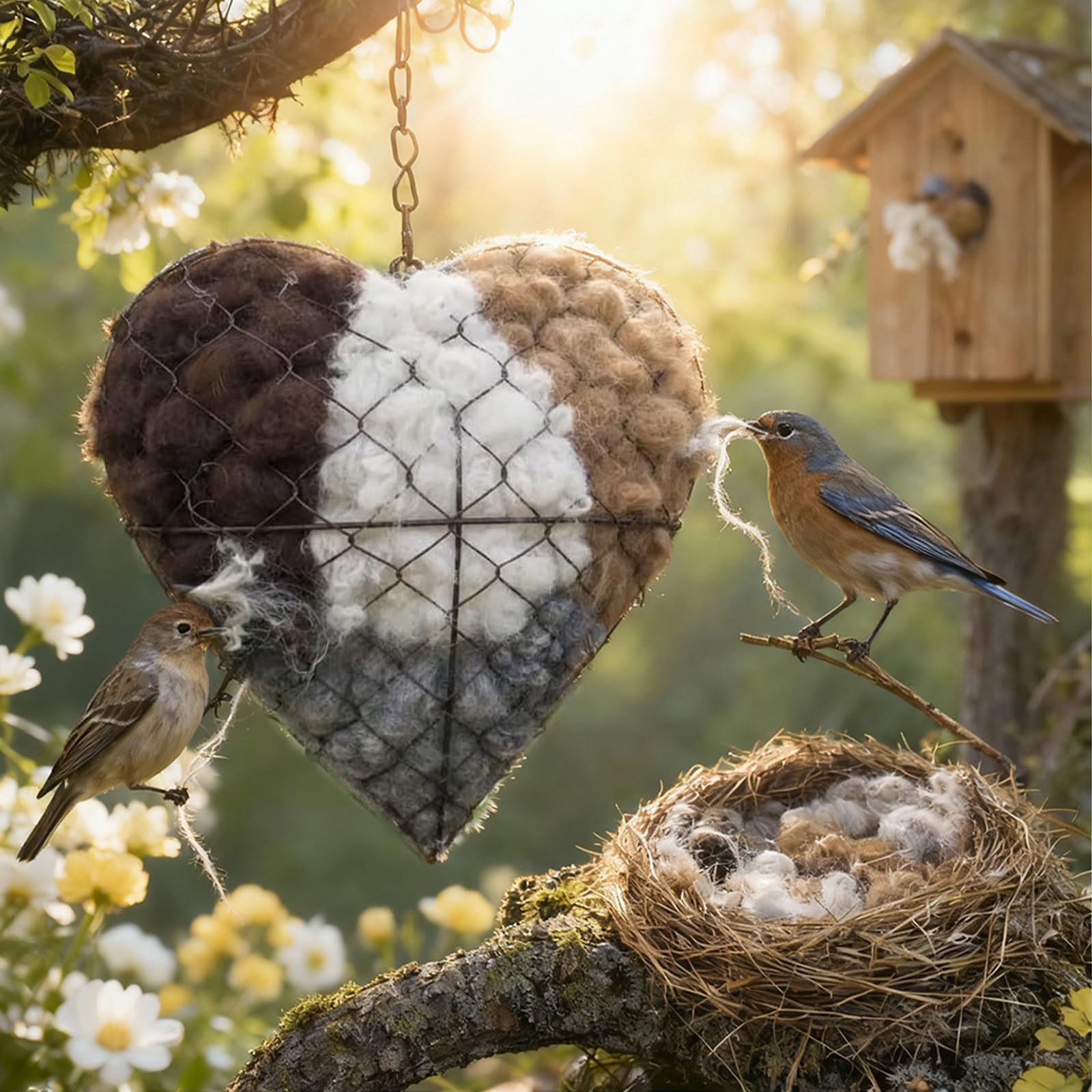 Handmade Fiber Bird Nesting Heart, Nesting Material for Wild Bird, Refillable Nesting Accessories, Hummingbird Nest/House, Outdoor Garden Decortion, Gifts for Bird/Nature Lovers (1pc)