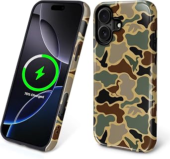 Magnetic Case for iPhone 16 Plus,Camo Camouflage Forest Duck Design Compatible with MagSafe Hybrid Dual Protection Silicone + Hard PC Shockproof Anti-Scratch Protective Case for Men Women