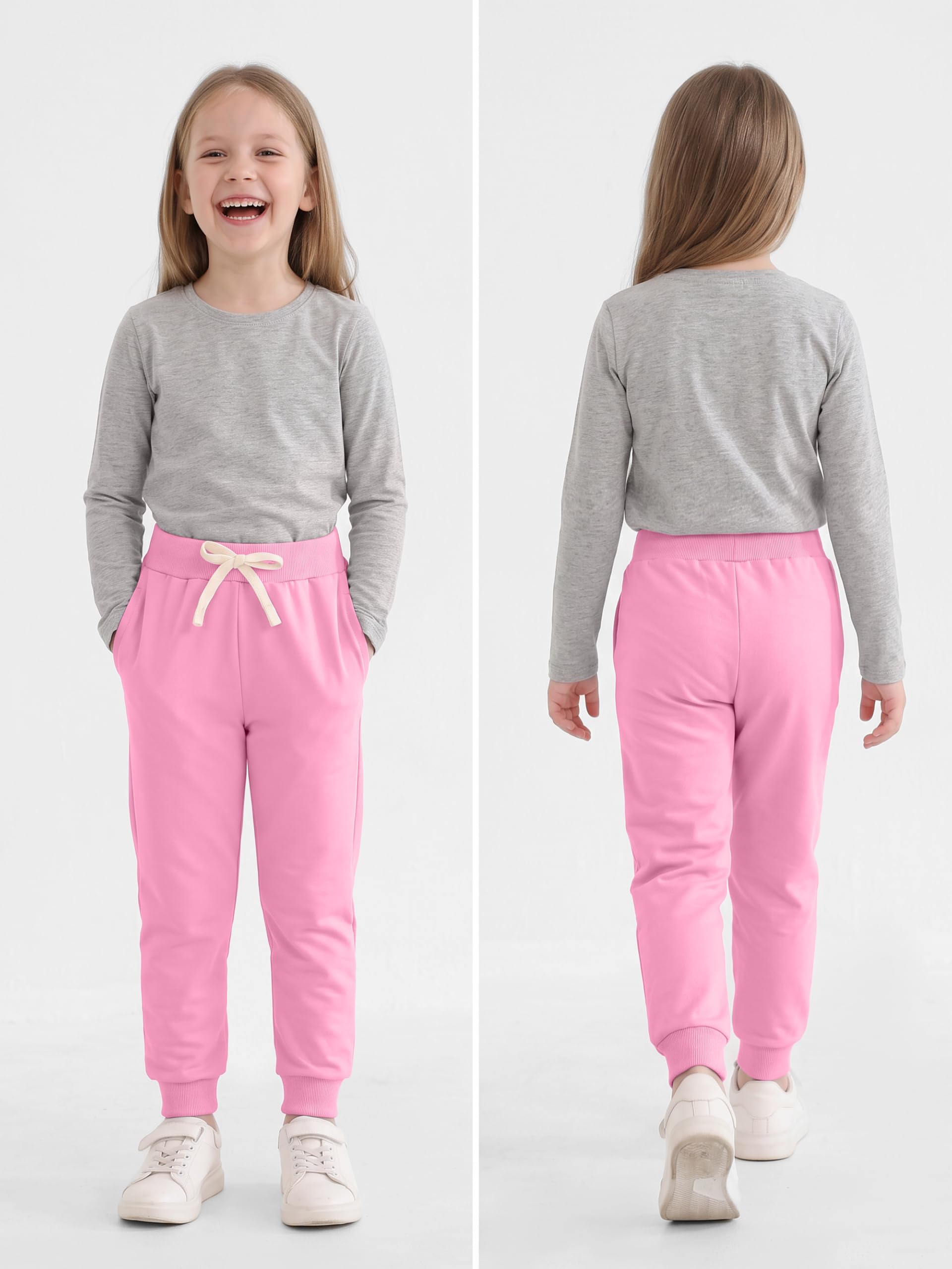 Resinta Jogginghose für Kleinkinder, Mädchen, athletische Jogginghosen mit Kordelzugtaschen, legere Schlupfhosen, 4 Stück