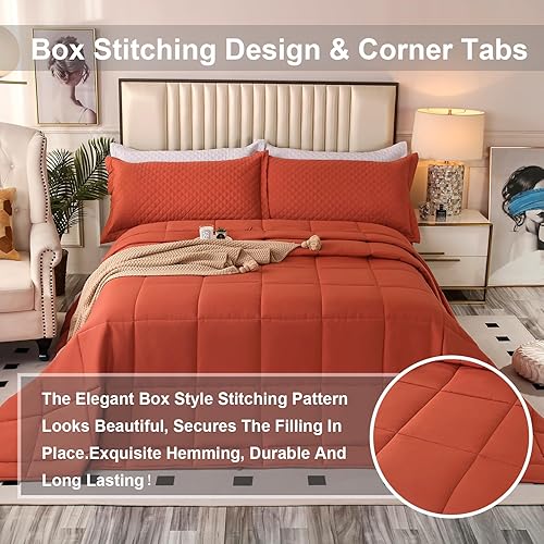 Miniatura 4 de Edredón de tamaño King Plus de 128 x 120 pulgadas, edredón extra grande de 3 piezas, ligero, reversible, para todas las estaciones, relleno de