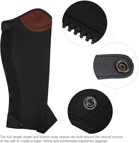 Miniatura 4 de Polaina para montar a caballo, 2 piezas de cuero para montar a caballo, medias ranuras de equitación, protector de pierna para adultos (L)