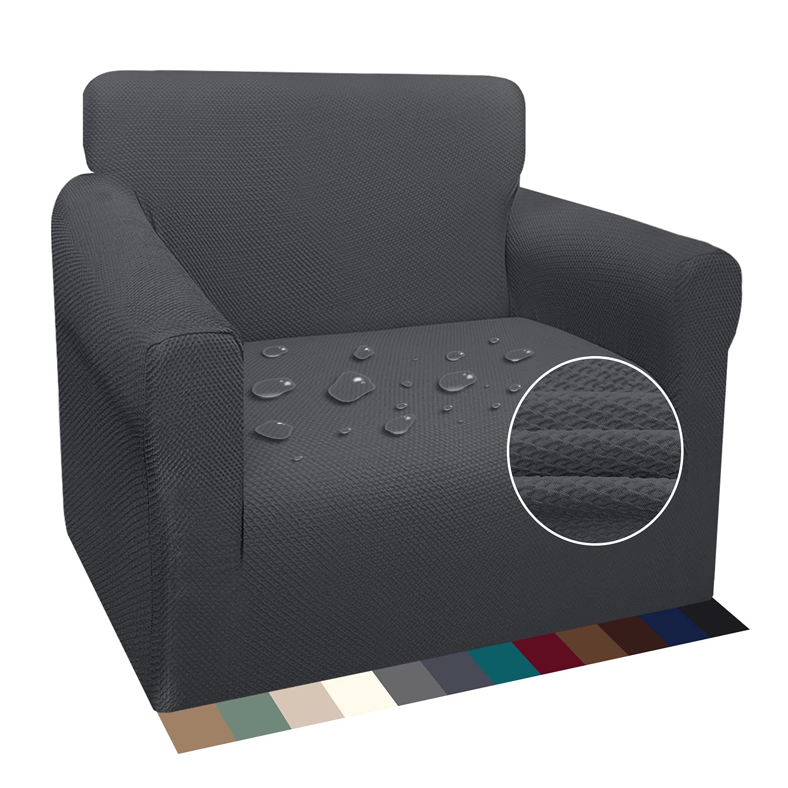 Earnmore Waterproof Sofa Cover 1 Seater Thick Stretch Sofa Cover for Dogs and Cats Non-Slip Furniture Protector with Foam Bars for Living Room (1 Seater, Grey)