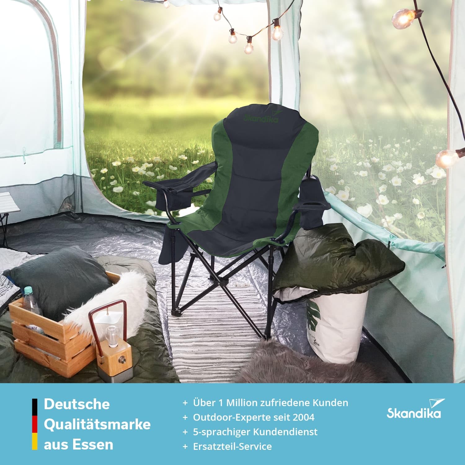 Skandika Campingstuhl Relax Comfort | Bequemer Klappstuhl mit Getränkehalter und Kühlfach, bis max. 160 kg, klappbar, leicht | Faltstuhl für Camping, Zelten, Festival, Angeln