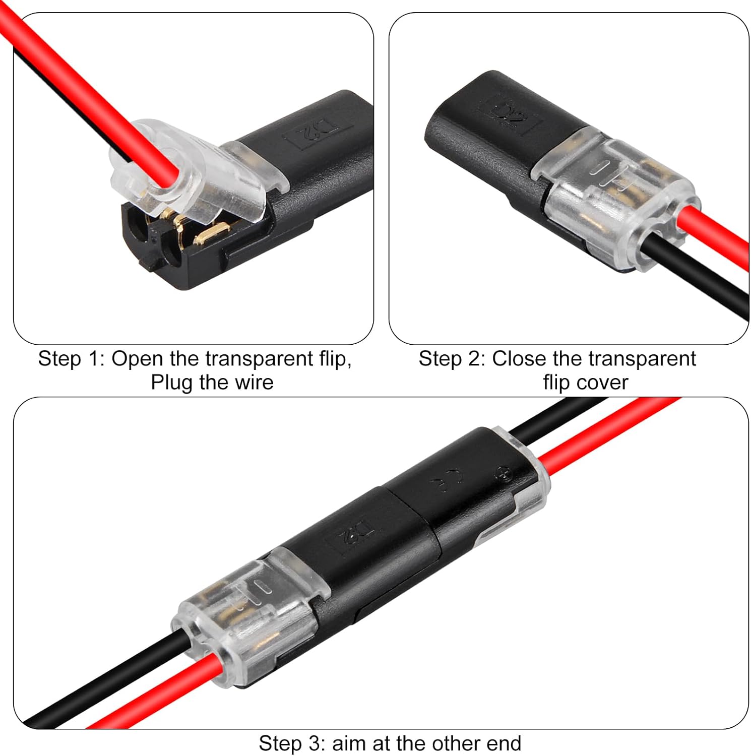 10Pcs 2 Pin Double-Wire Plug-in LED Light Strip Connectors 2pin Low Voltage Wire Connector with Locking Buckle for Fast Connection to LED Strip Lights