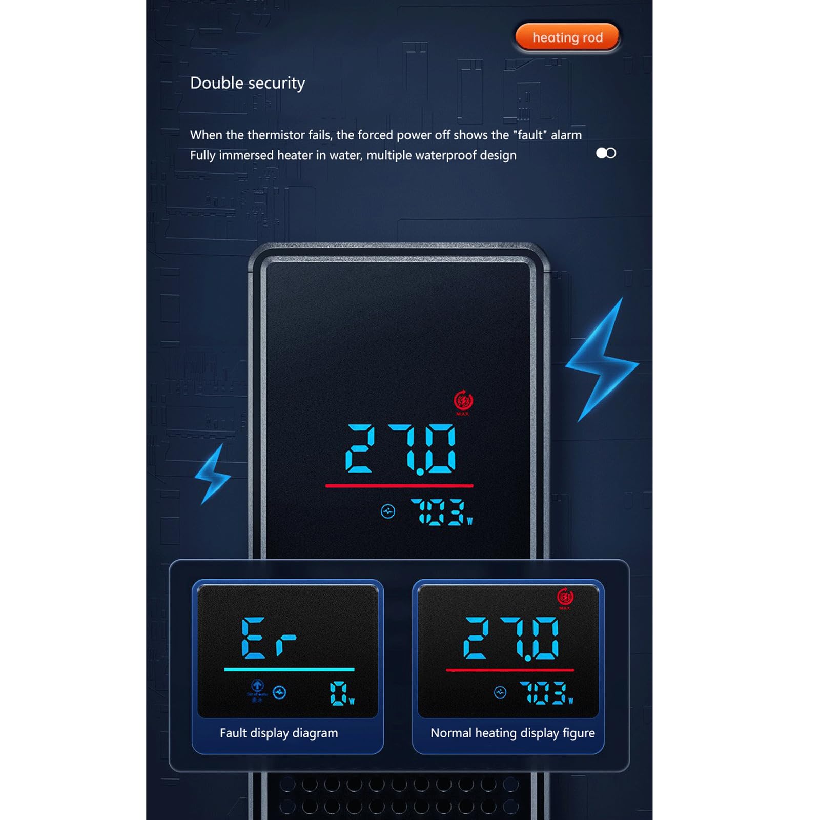 Asta Riscaldamento Acquario Termostato Automatico Conversione Intelligente Frequenza Asta Riscaldamento Acquario,1200W