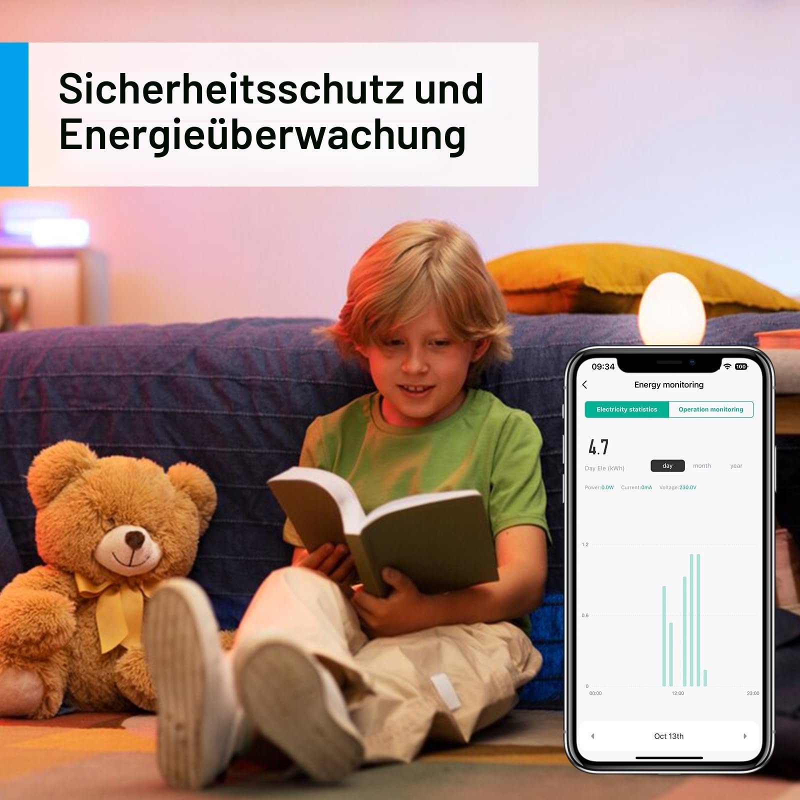 Alexa Steckdose WLAN mit Strommessung 16A ANTELA Smart Steckdose kompatibel mit Google Home, Stromverbrauch Messen, Smart Life APP, 2,4GHz, 4 PCs